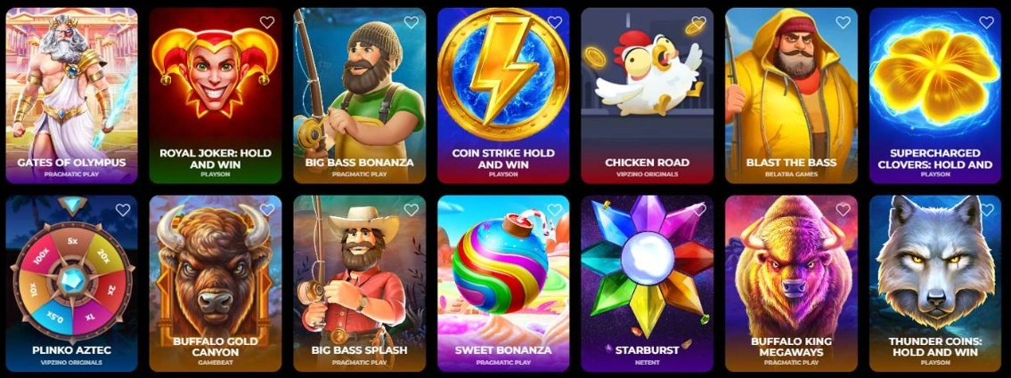 Most popular games at Vipzino Casino ranked by player engagement